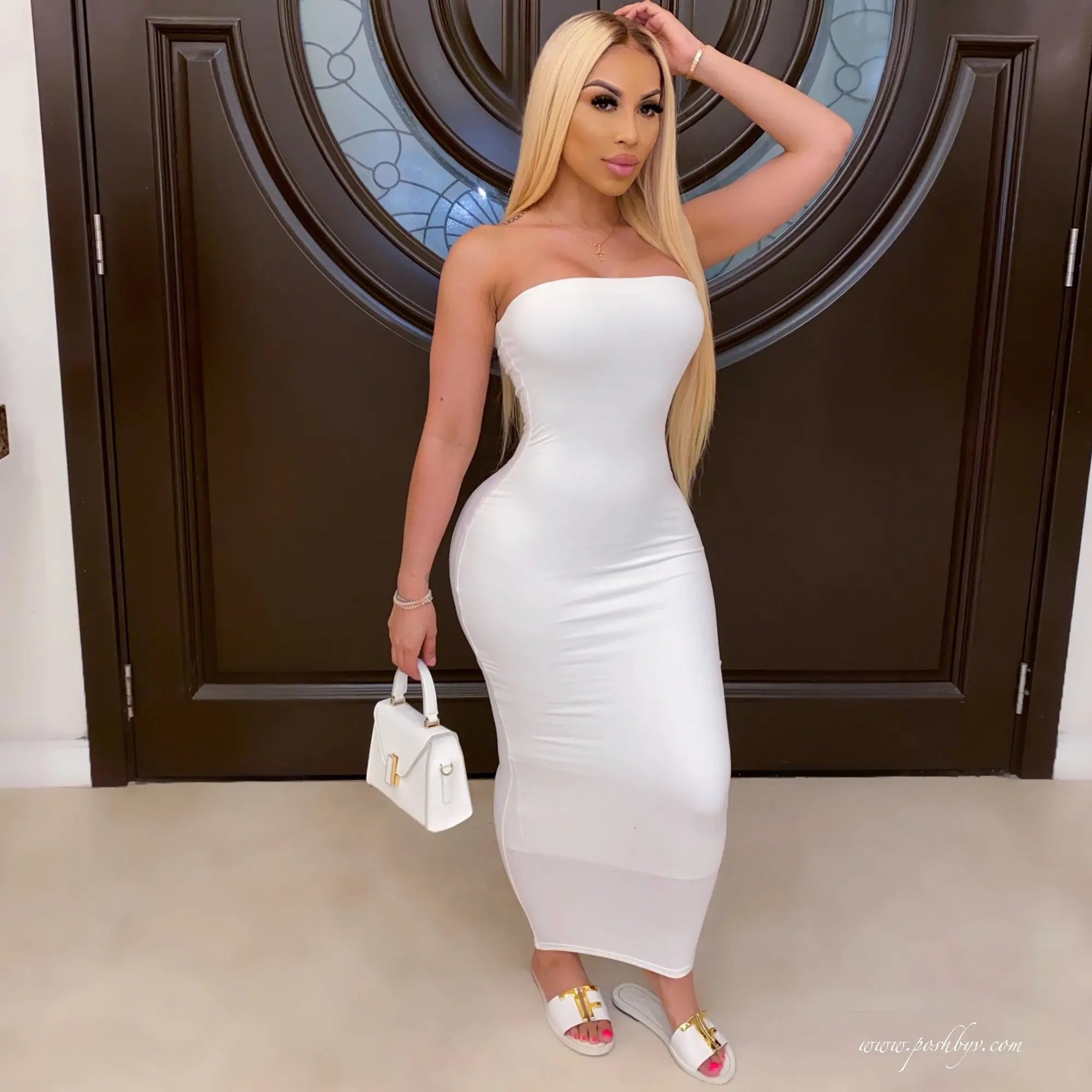 Luxe Contour Strapless Midi Dress