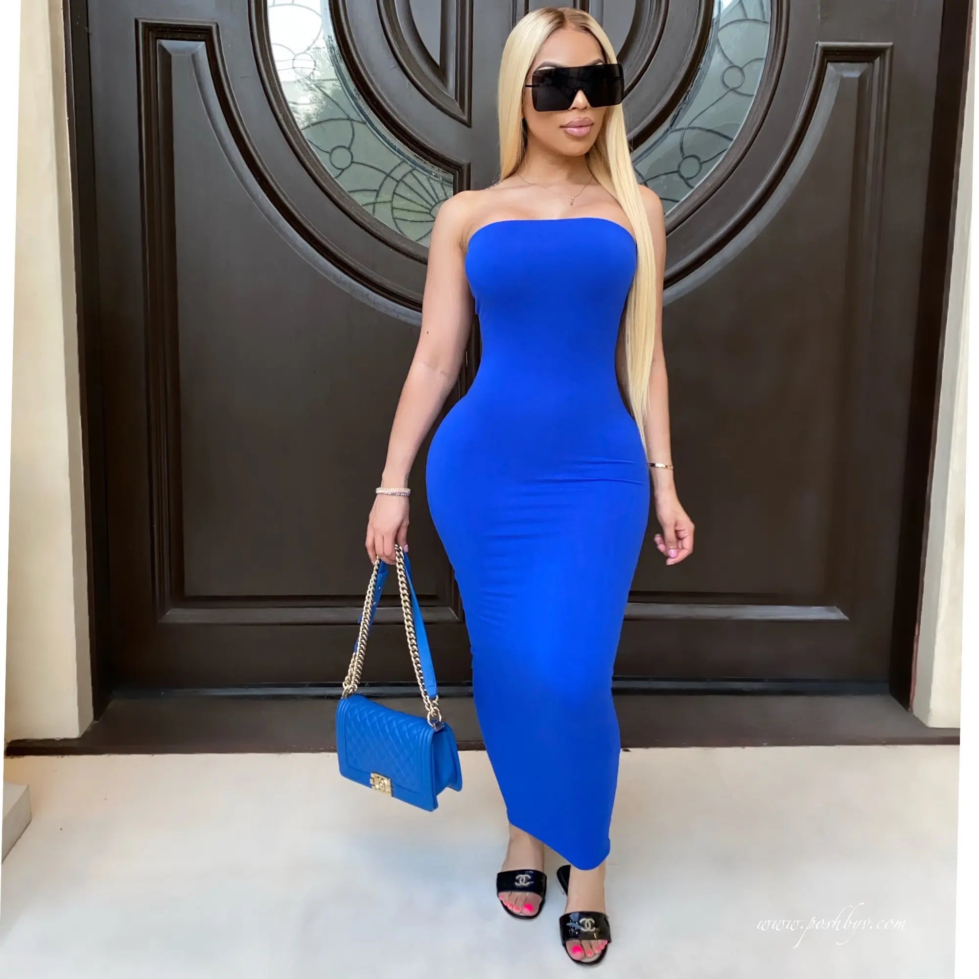 Luxe Contour Strapless Midi Dress