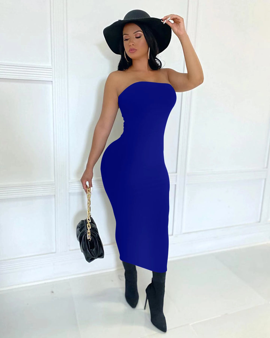 Luxe Contour Strapless Midi Dress