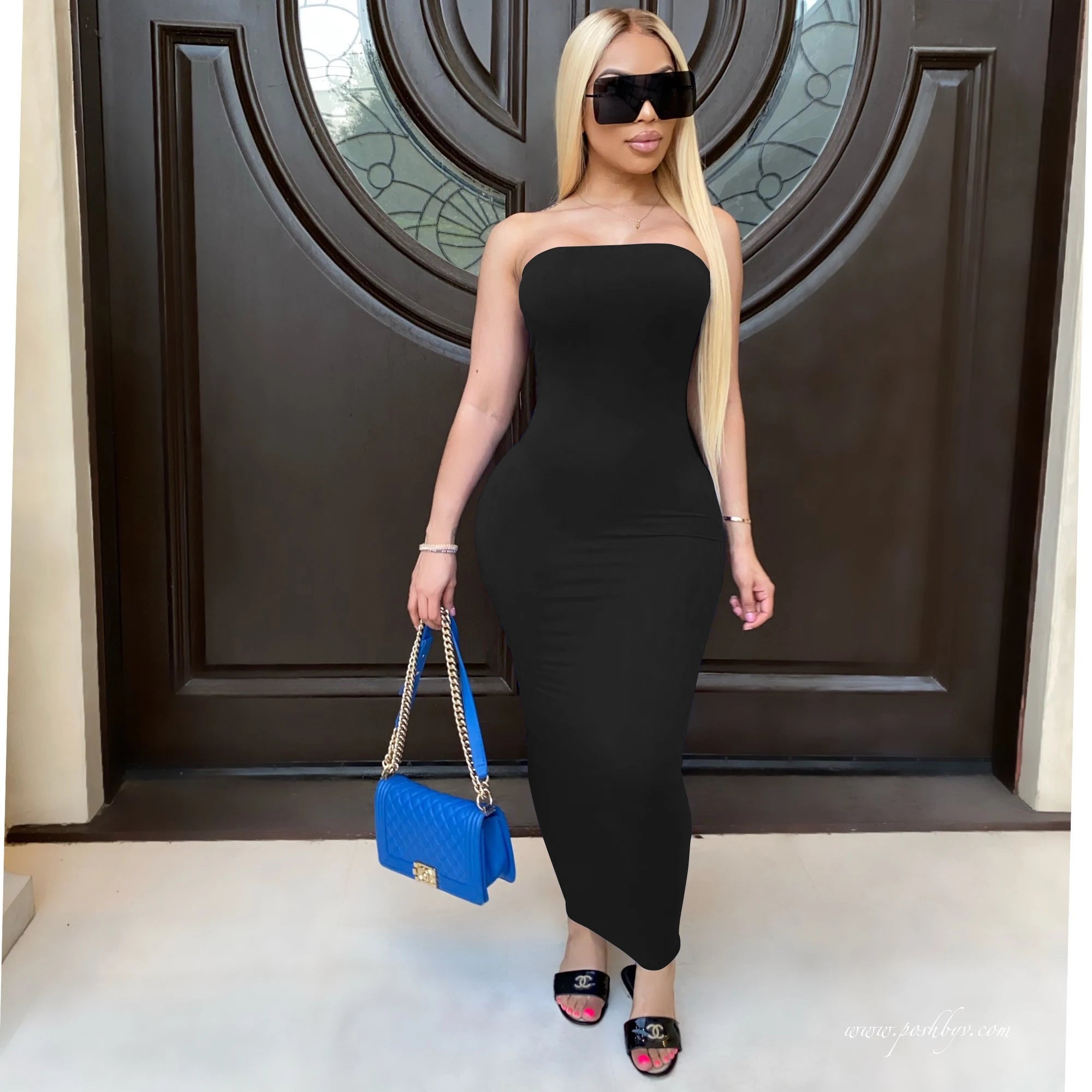 Luxe Contour Strapless Midi Dress